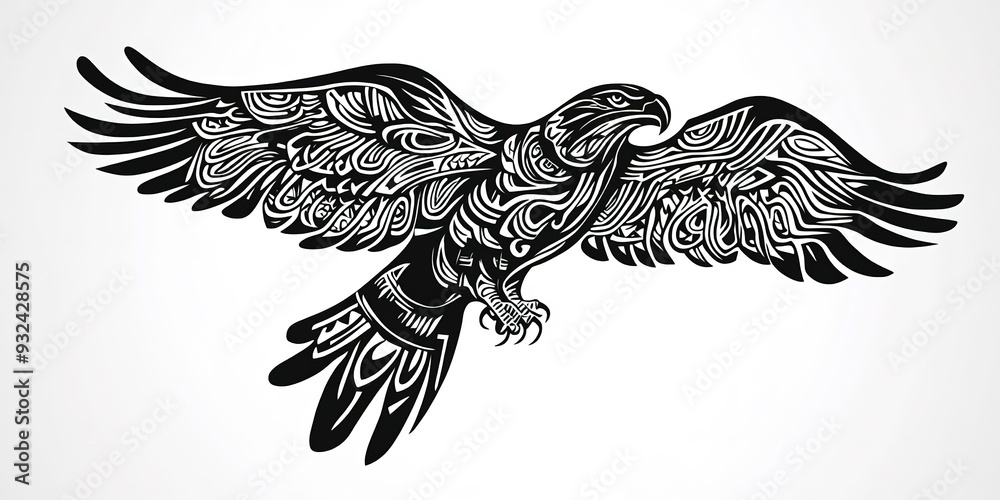 Obraz premium eagle, bird animal silhouette in ethnic tribal tattoo,