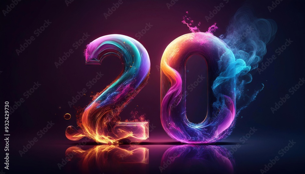 Vibrant Colorful 20 Number Design with Smoke Effects Vibrant Colorful 20 Number Design with Smoke Effects