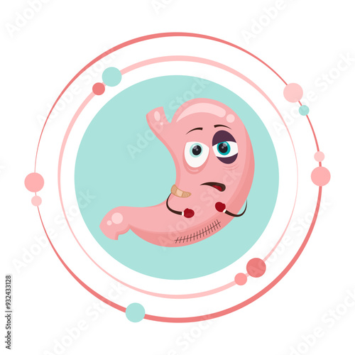 Isolated cartoon character stomach after surgery or illness