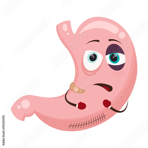 Isolated cartoon character stomach after surgery or illness
