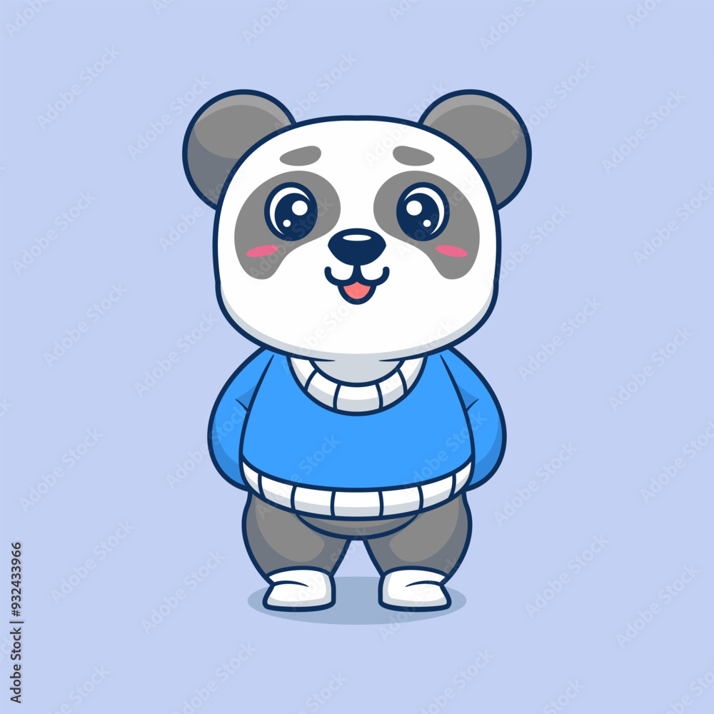 Fototapeta premium Cute panda creative kawaii wearing jacket cartoon vector icon