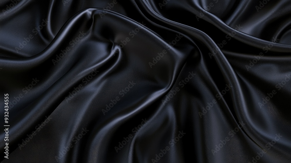 Fototapeta premium Black silk fabric with gentle folds, luxurious and soft, a touch of elegance