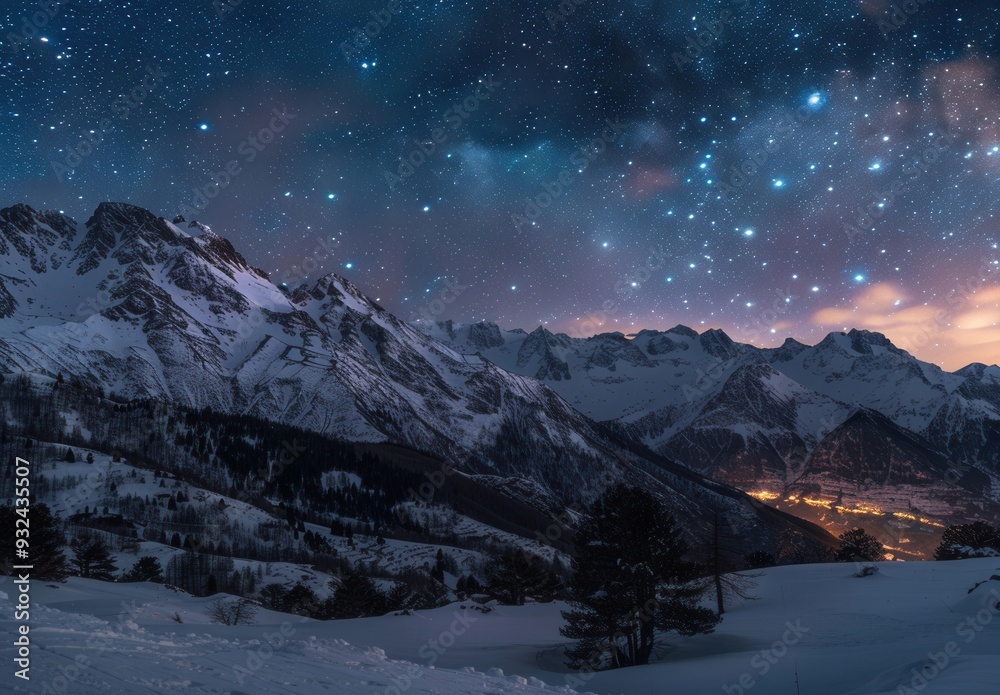 Night Sky Over Snowy Mountain Range Night Sky Over Snowy Mountain Range