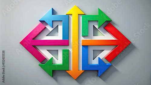 Modern minimalist design graphic illustrating exit concept with bold arrows, bright colors, and clean lines, symbolizing freedom, movement, and new beginnings.