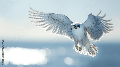 Gyrfalcon in Flight Against a Blurry Background