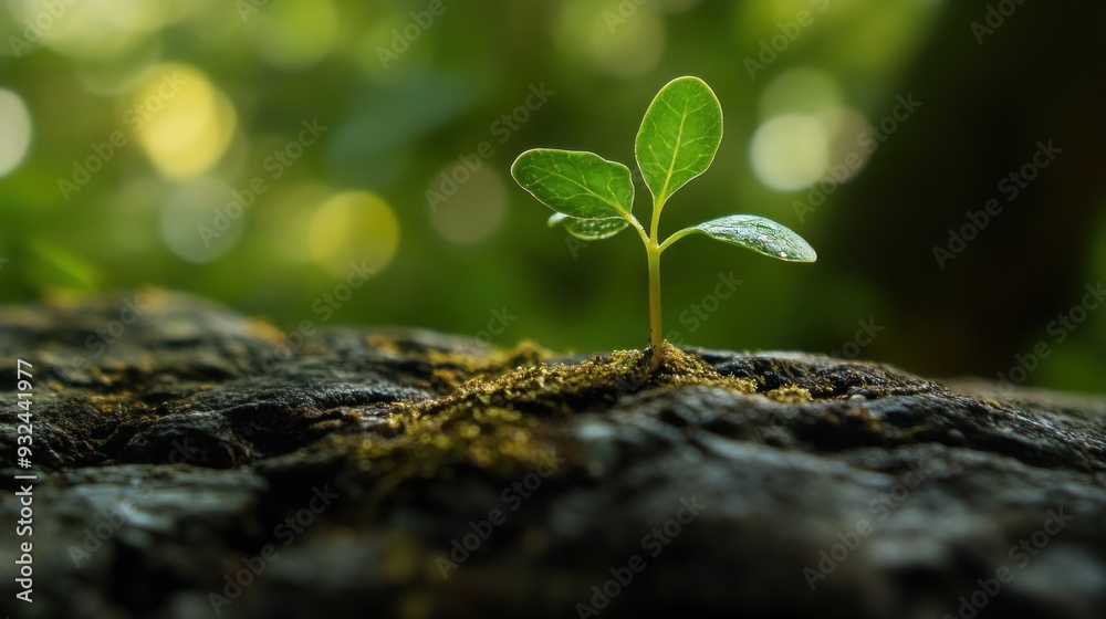 A Tiny Sprout of Life on a Mossy Rock A Tiny Sprout of Life on a Mossy Rock