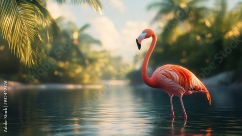 Pink Flamingo in a Tropical Paradise