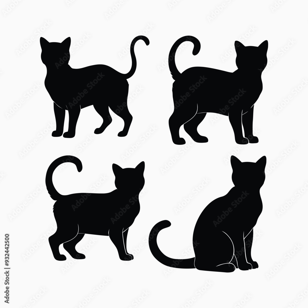 Exotic shorthair cat silhouette vector template illustration