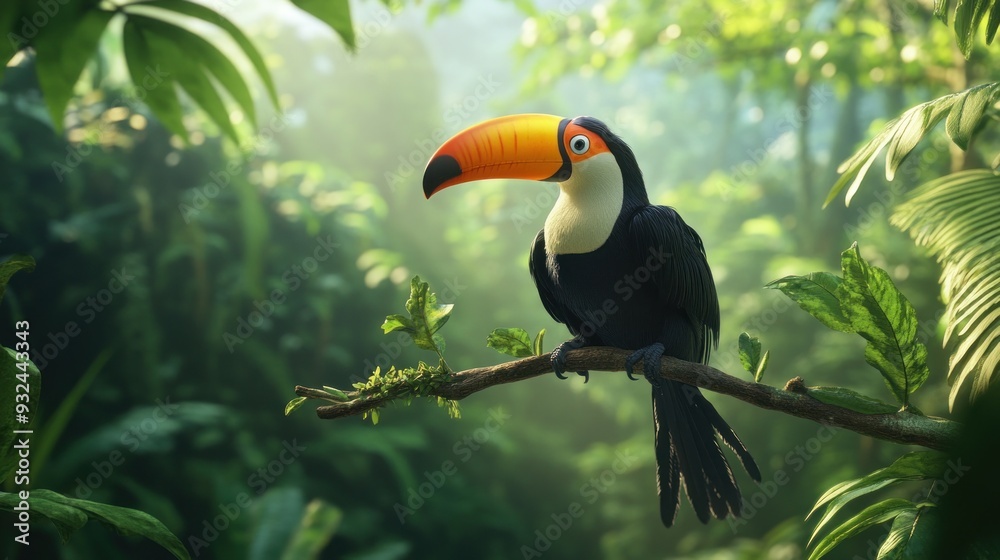 Fototapeta premium Toucan Perched on a Branch in a Lush Jungle