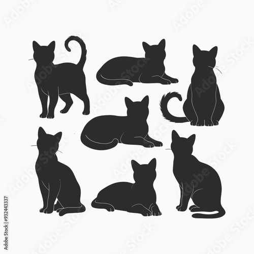 Exotic shorthair cat silhouette vector template illustration