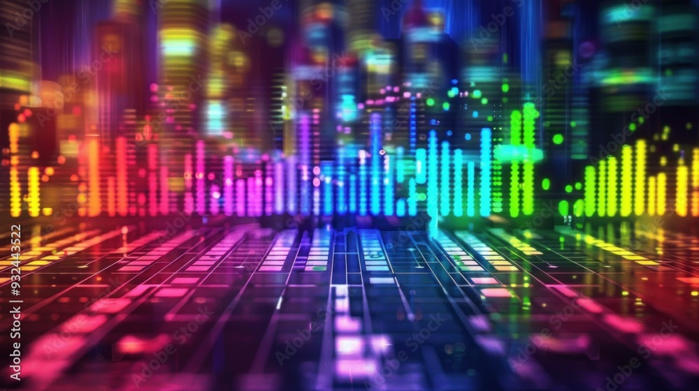 Abstract Cityscape with Colorful Lights and Digital Bars Abstract Cityscape with Colorful Lights and Digital Bars