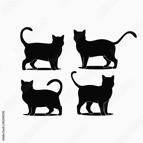 Exotic shorthair cat silhouette vector template illustration