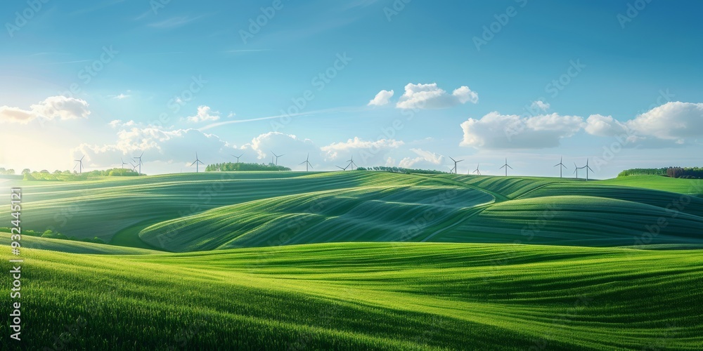 Serene Rolling Hills with Wind Turbines and a Clear Sky