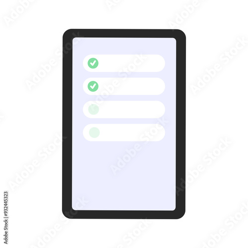 Phone screen with daily checklist. Technology, planner, lifestyle, schedule, meeting, reminder, agenda, organizer, digital device concept. Flat vector design isolated illustration.