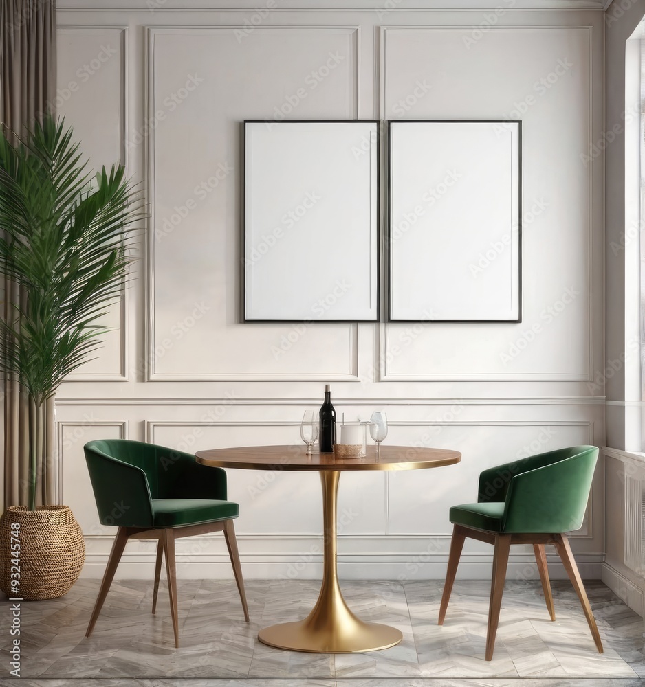 poster frame mock-up on modern interior cafe restaurant background 3d rendering