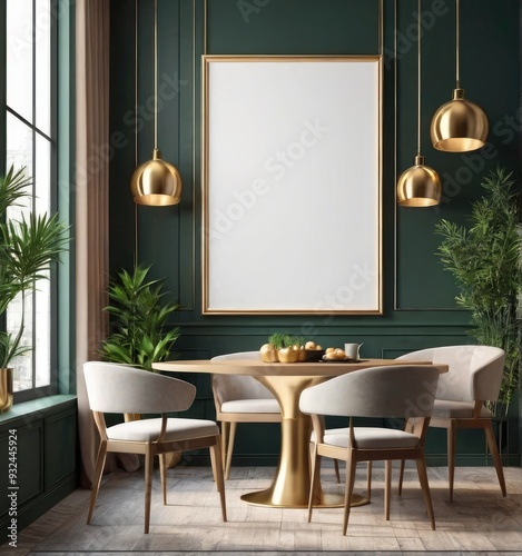 poster frame mock-up on modern interior cafe restaurant background 3d rendering