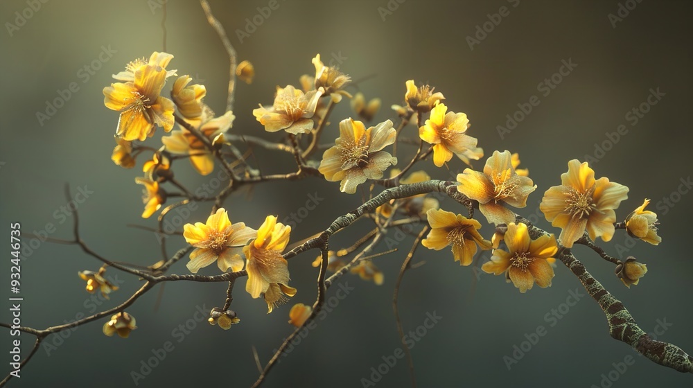 Golden Flower Blossoms on a Branch - Nature Photography Golden Flower Blossoms on a Branch - Nature Photography