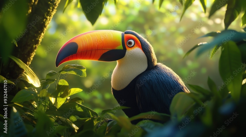 Fototapeta premium Toucan in the Rainforest Sunlight