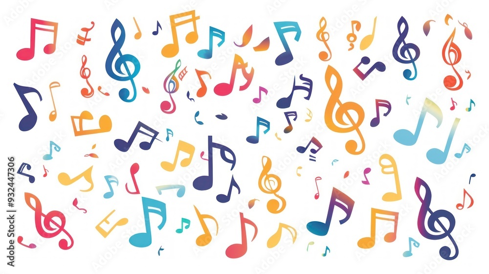 Colorful Music Notes on a White Background Colorful Music Notes on a White Background