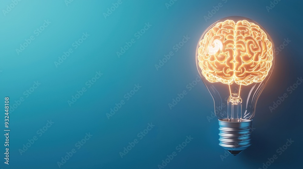 A creative concept of a glowing brain inside a light bulb, symbolizing ideas, creativity, and innovation in a modern design. A creative concept of a glowing brain inside a light bulb, symbolizing ideas, creativity, and innovation in a modern design.