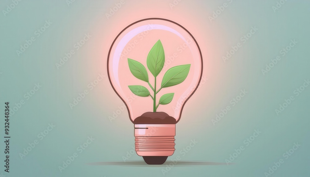 A creative light bulb concept featuring a growing plant, symbolizing innovation, sustainability, and eco-friendliness.
