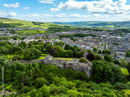 Fotografie Skipton Castle from a drone, North Yorkshire, England