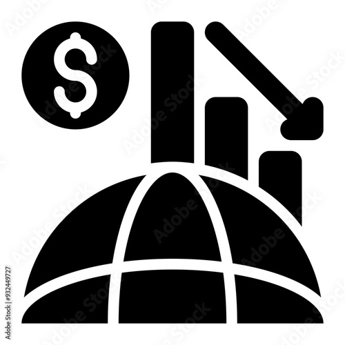 global recession, recession, global crisis, economic crisis, financial crisis, global solid or glyph icon