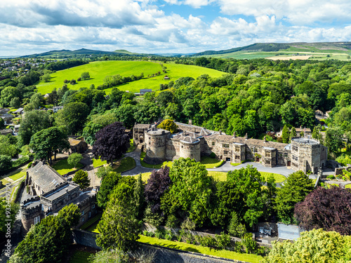 Fotografie Skipton Castle from a drone, North Yorkshire, England