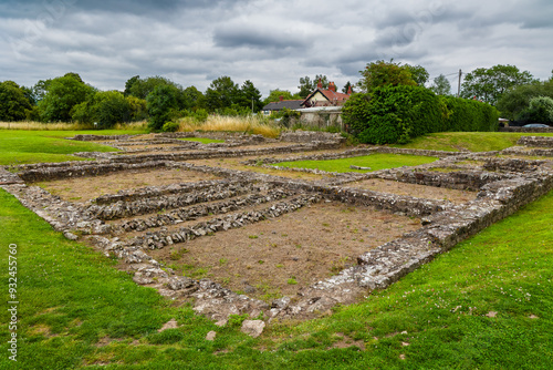 Walls and foundations of an ancient Roman Courtyard House and baths in Caerwent, Wales photo