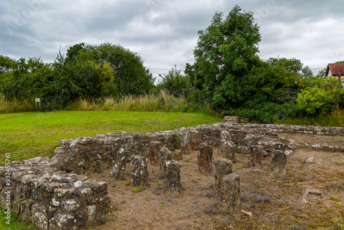 Walls and foundations of an ancient Roman Courtyard House and baths in Caerwent, Wales photo