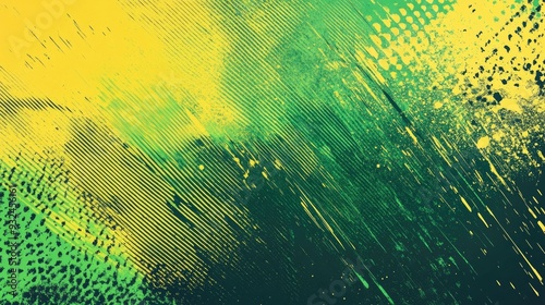 Abstract Sports Background with Green and Yellow Gradient Brushstrokes and Halftone Effect. Dynamic Grunge Background. Scratch and Texture Elements For Design photo