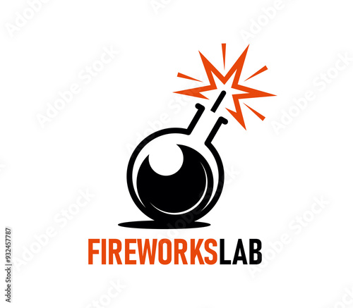 Fireworks icon of bomb boom with sparkling fuse for carnival or birthday event company, vector emblem. Fireworks lab icon of bomb vial firecracker with bang blast explosion for fiesta or holiday event