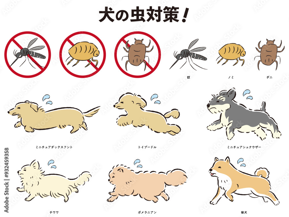 Fototapeta premium 犬の虫対策のイラストセット