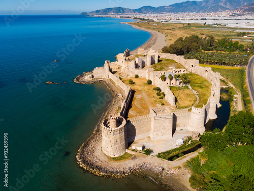 Aerial photo of Mamure Castle, Mersin Province, Turkey. Castle on Mediterranean coast. photo