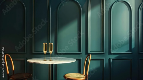 Romantic Dinner Setting with Champagne Glasses