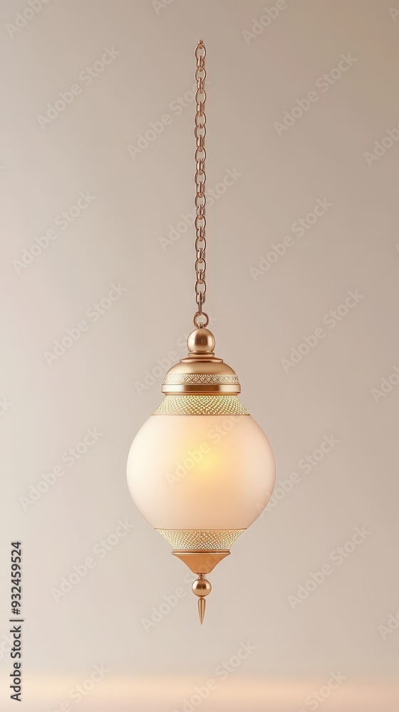 A hanging lamp with a white shade and gold trim A hanging lamp with a white shade and gold trim