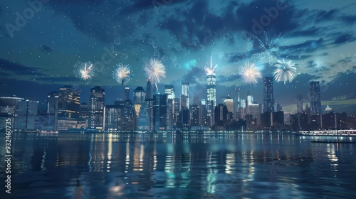 New York City Skyline with Fireworks