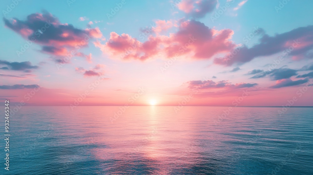 Fototapeta premium Sunset over tranquil ocean with pink clouds