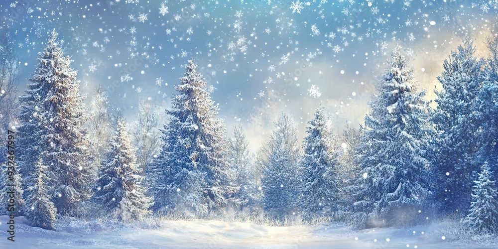 Snow-covered winter trees under a magical holiday sky, Christmas, snow, winter, trees, holiday, festive, season, fantasy, whimsical Snow-covered winter trees under a magical holiday sky, Christmas, snow, winter, trees, holiday, festive, season, fantasy, whimsical