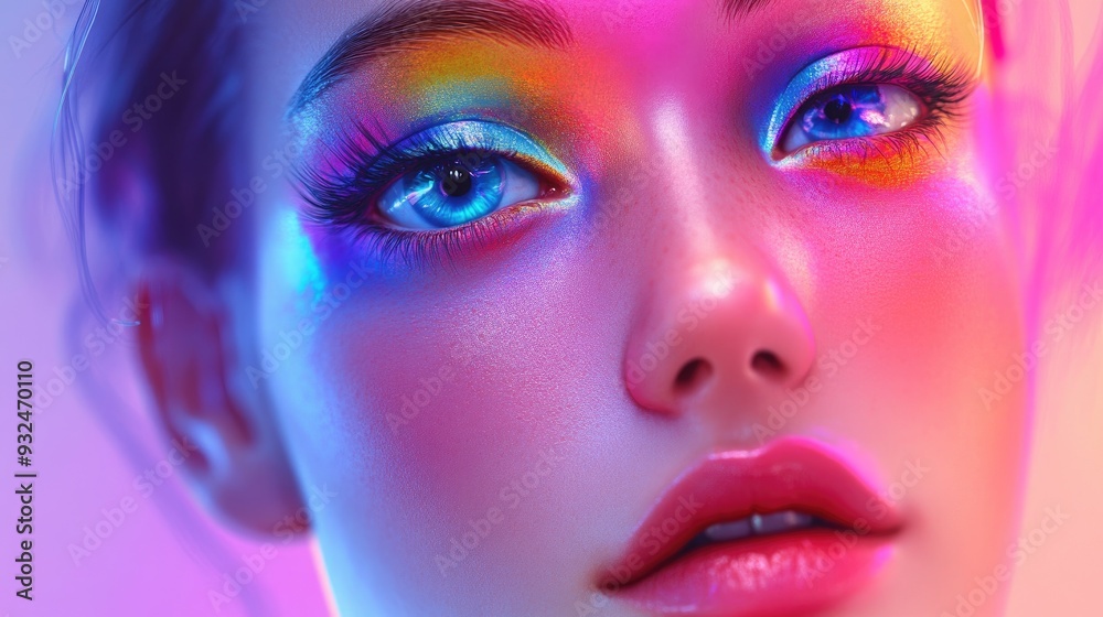 Close up 3D cartoon portrait of glamorous girl with colorful makeup Close up 3D cartoon portrait of glamorous girl with colorful makeup