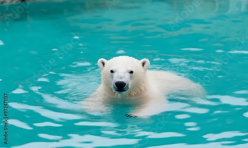 White Polar Bear Float in Water, Generative AI