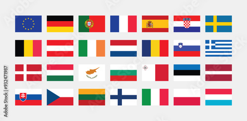 National Flag of All European Union countries. Set of European Union country Flag.
