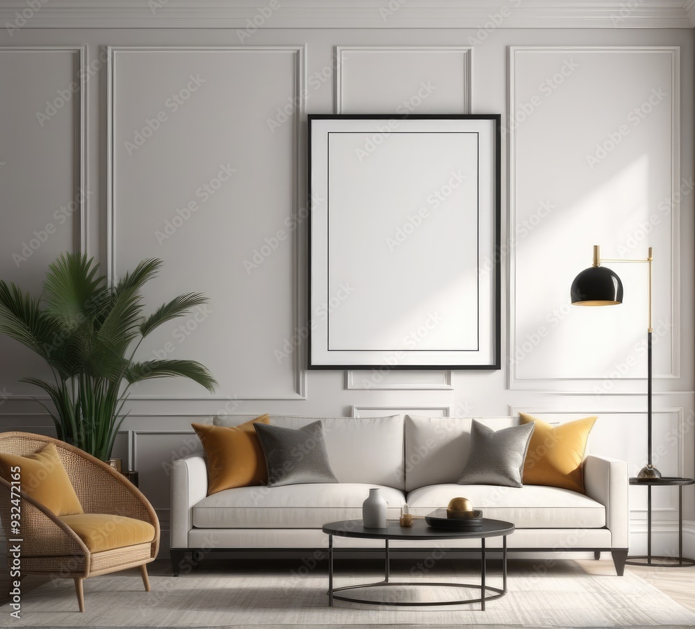 poster frame mock-up on modern living room interior. minimalist fucnitures poster frame mock-up on modern living room interior. minimalist fucnitures