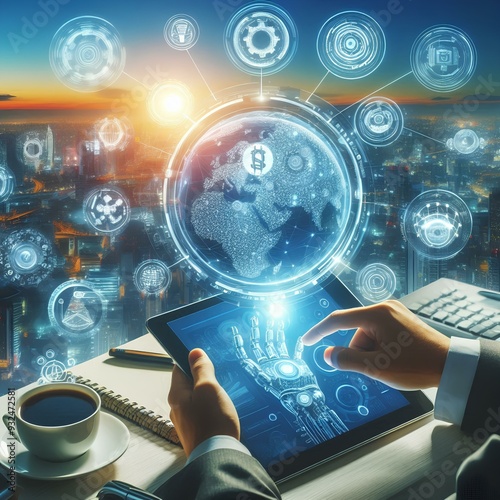  The concept of developing artificial intelligence and developing the world into the future,industry 5.0