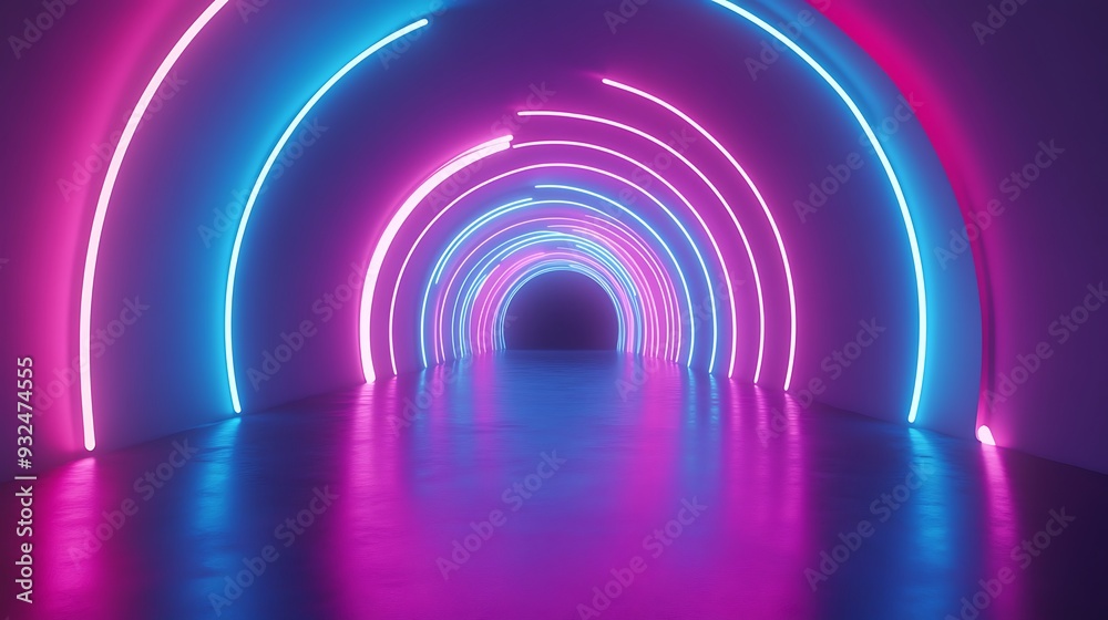 Abstract tunnel made of neon glowing lines, pink and blue color. Abstract tunnel made of neon glowing lines, pink and blue color.