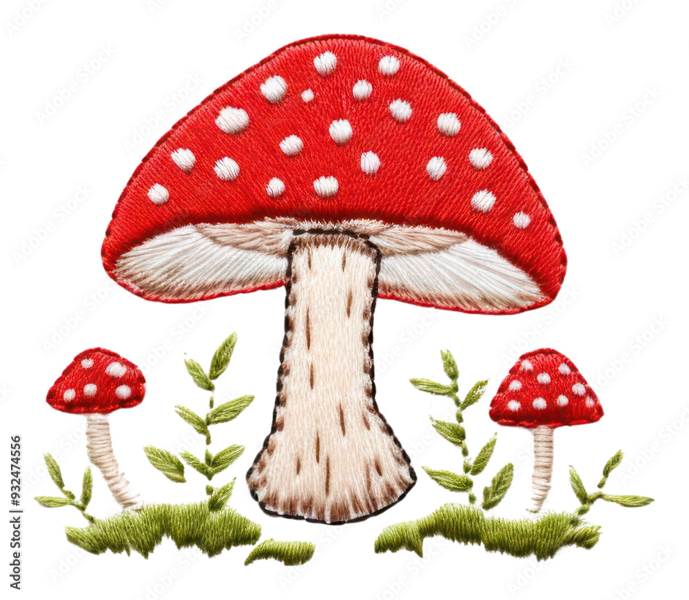 PNG Mushroom in embroidery style agaric fungus plant. PNG Mushroom in embroidery style agaric fungus plant.