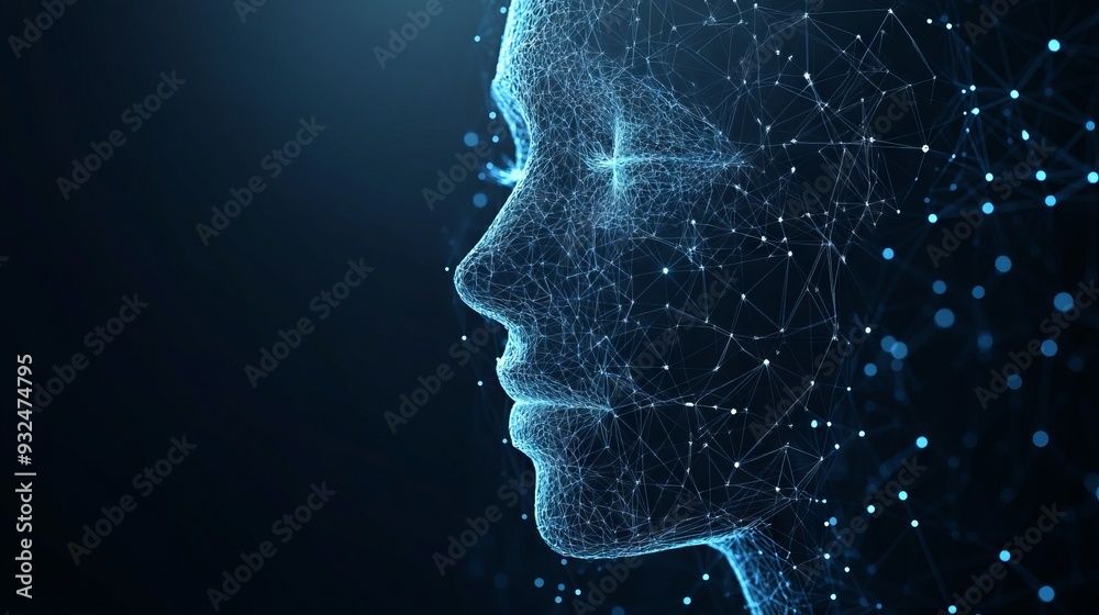 Face recognition low poly wireframe banner vector template. Futuristic ...