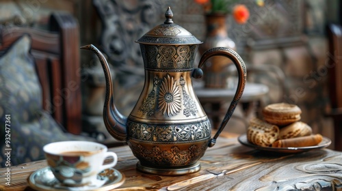 Traditional Saudi Arabian pitcher used for brewing and serving Arabic coffee