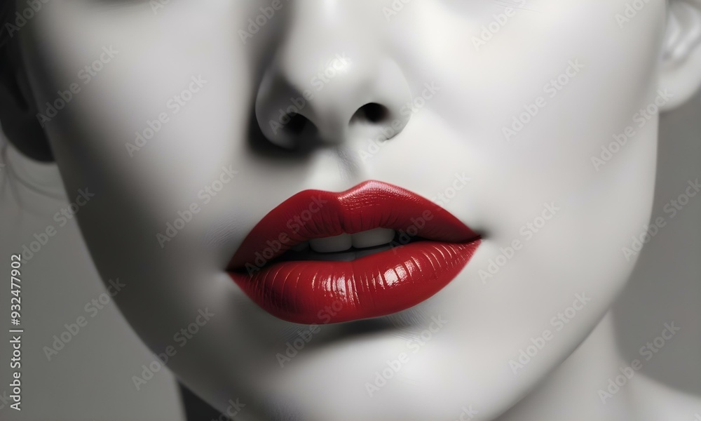 Close-up of a woman's full, sensual lips painted with deep red lipstick Close-up of a woman's full, sensual lips painted with deep red lipstick