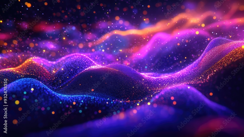 Abstract landscape of flowing neon dots, creating a surreal paradise background, vibrant and ethereal digital scenery Abstract landscape of flowing neon dots, creating a surreal paradise background, vibrant and ethereal digital scenery